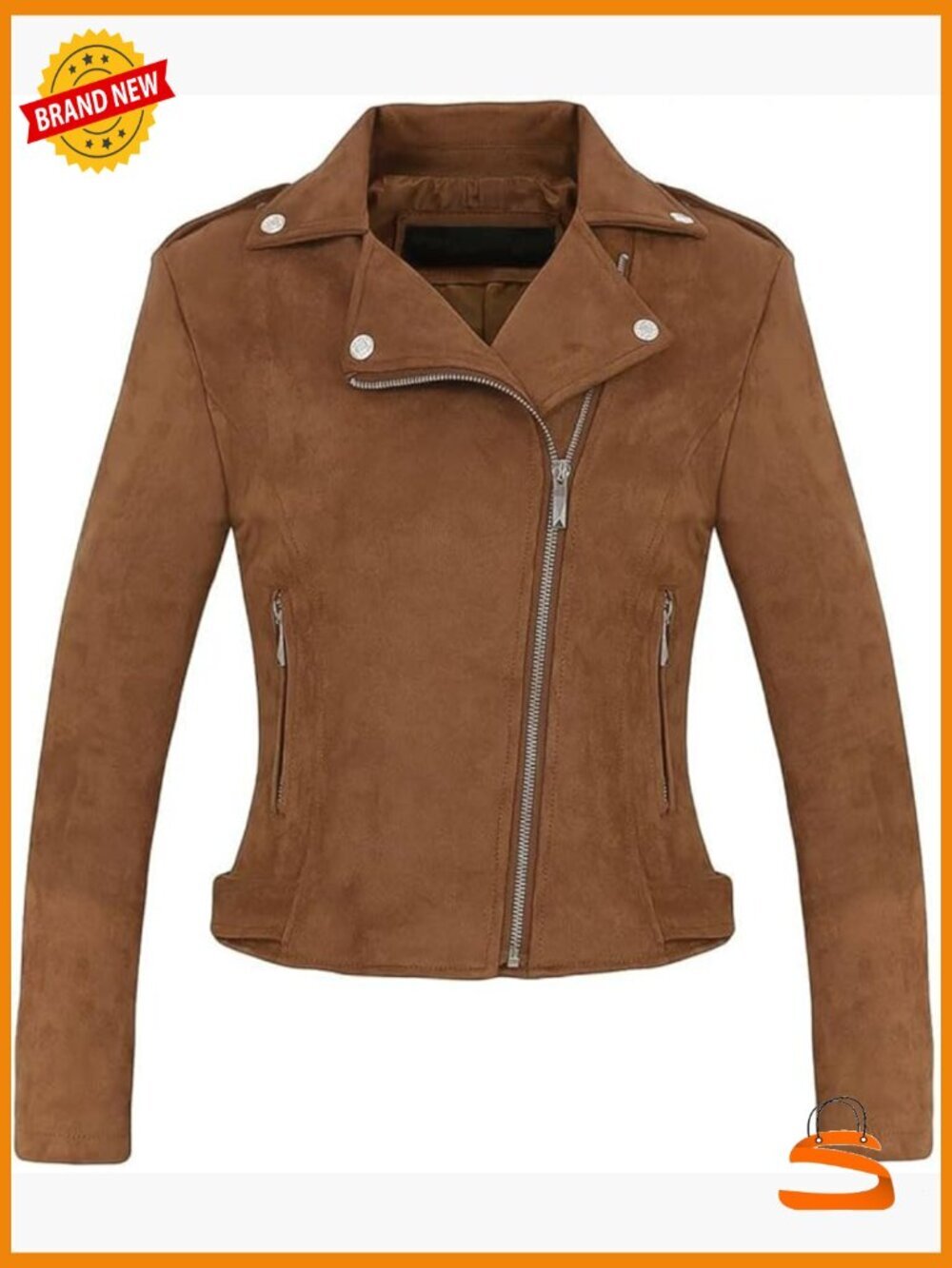 Faux Suede Leather Moto Biker Jacket with Fringe, Fall Winter Coat